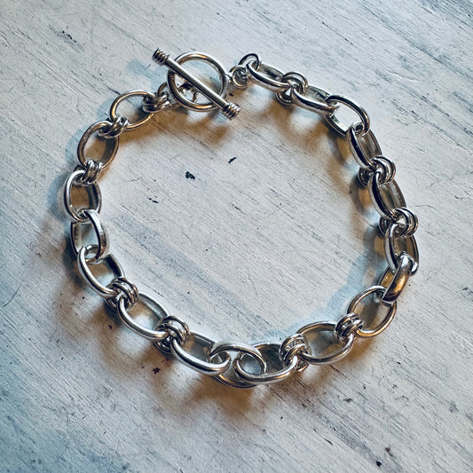 Sterling Circle & Chain Linked Bracelet