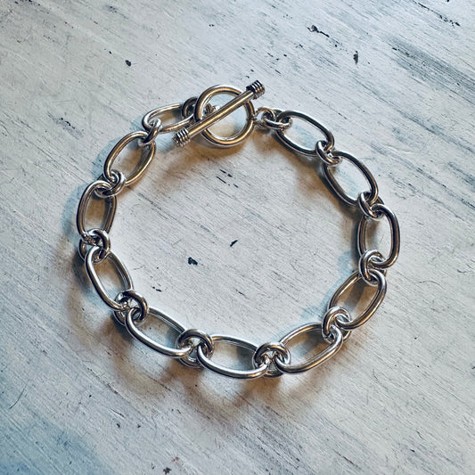 Sterling Oval Linked Toggle Bracelet
