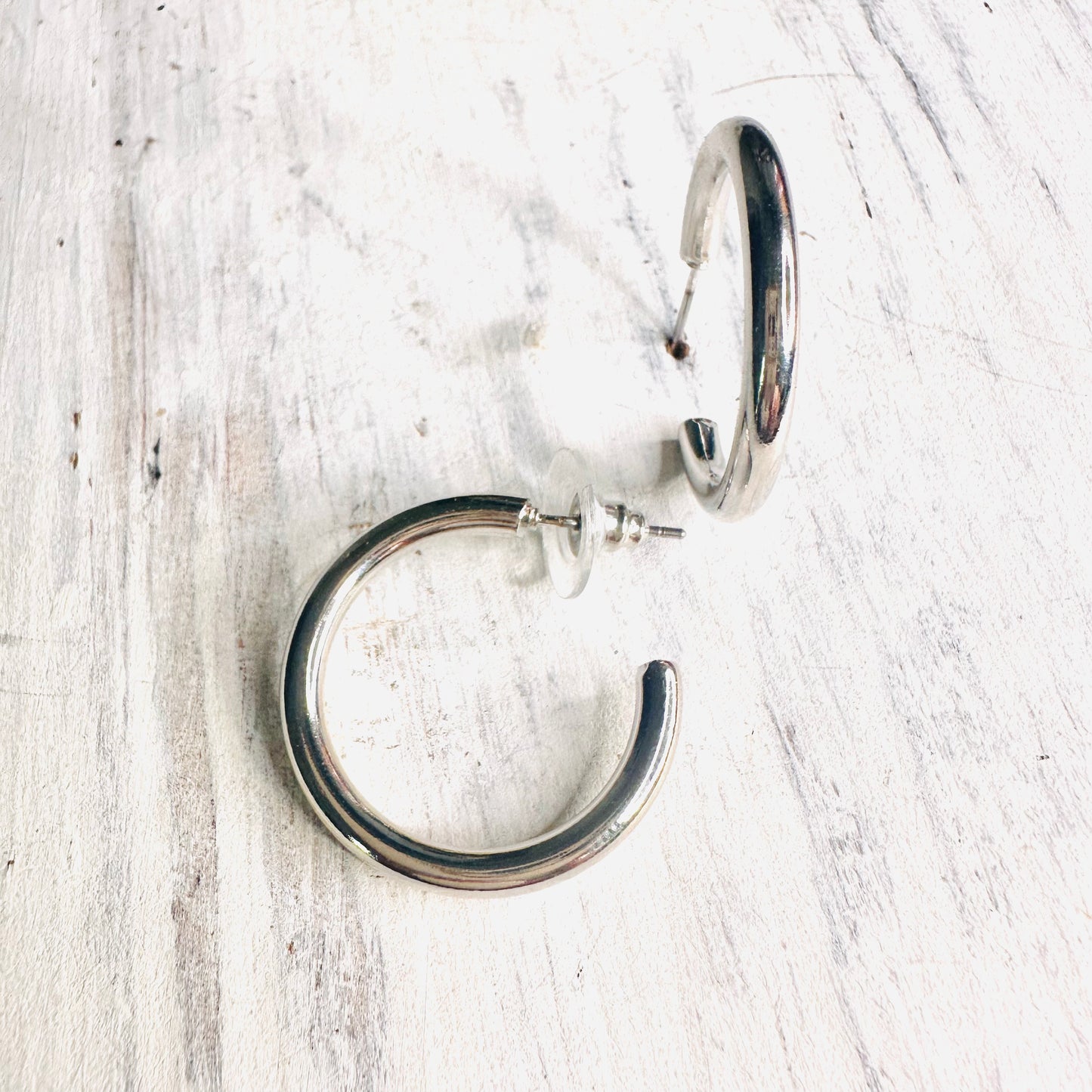 Simple Silver Hoop Post Earring