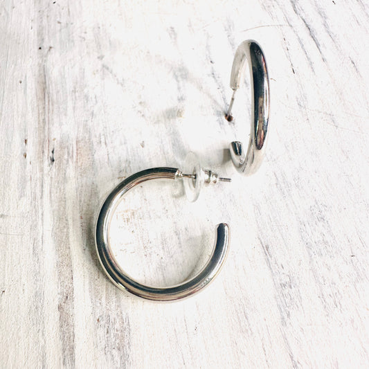 Simple Silver Hoop Post Earring