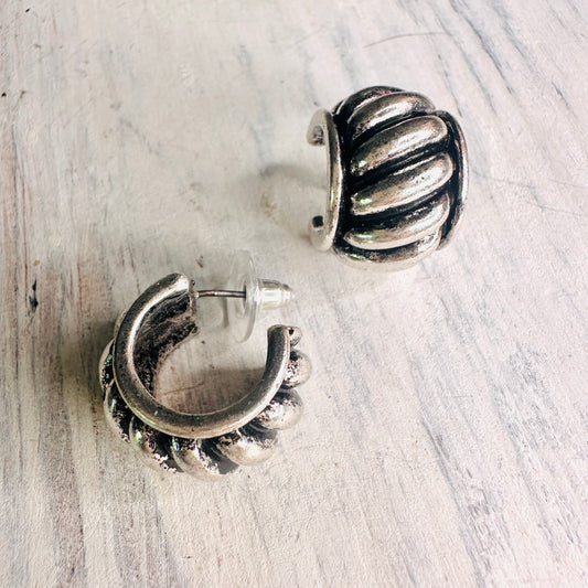 Chunky Rope Design Hoop Post Earrings