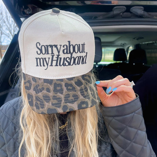 Sorry About My Husband Cheetah Trucker Cap