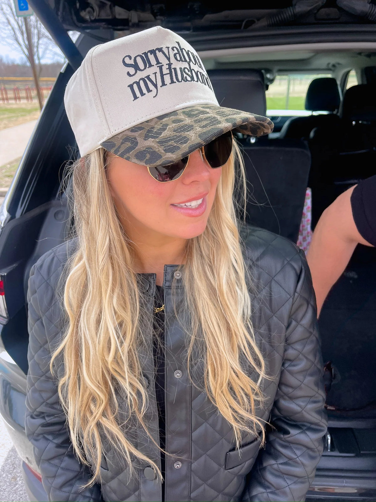 Sorry About My Husband Cheetah Trucker Cap