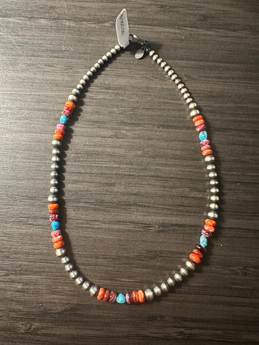 18" Sterling & Multi Color Beaded Necklace