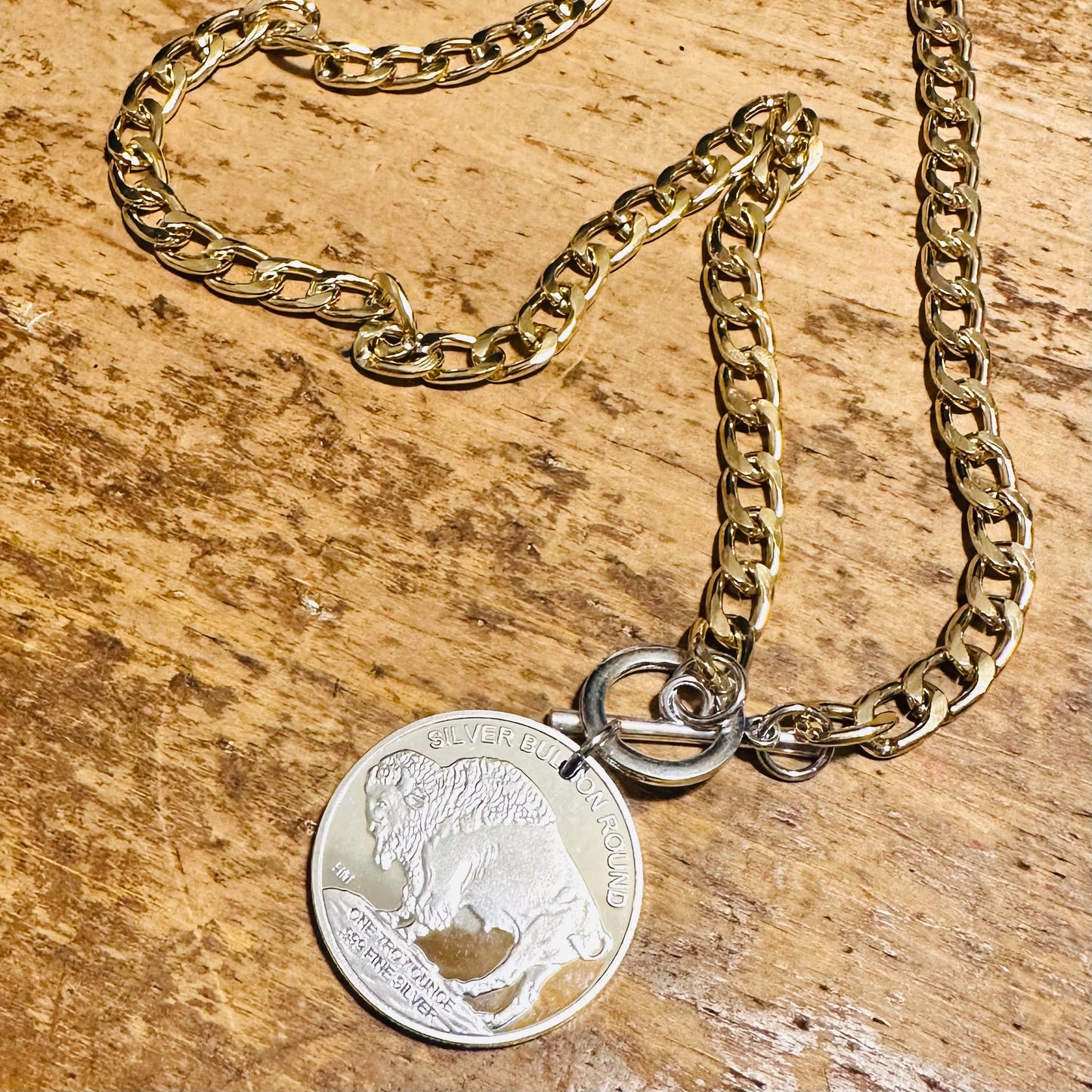 Gold Chunky Chain with Buffalo & Indian Coin