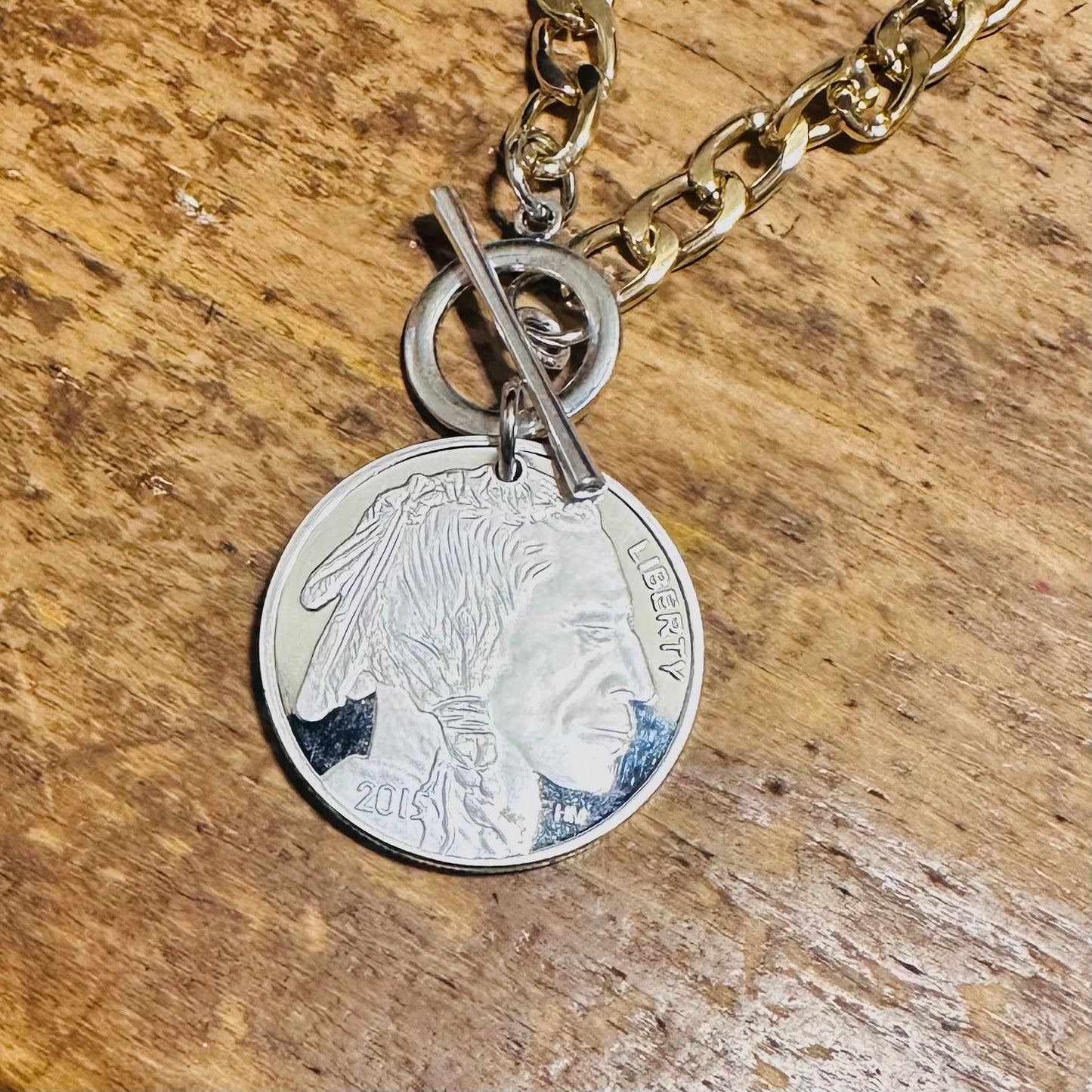 Gold Chunky Chain with Buffalo & Indian Coin