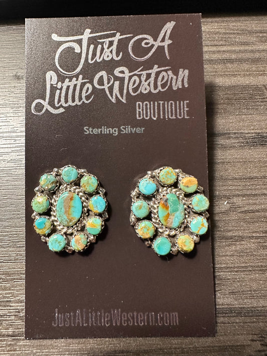 Sterling & Turquoise Oval Cluster Earring