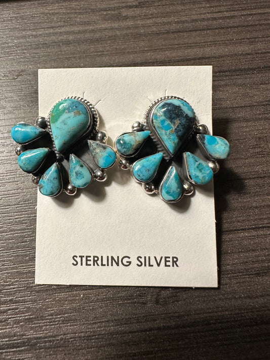 Sterling & Turquoise Teardrop Cluster Earring