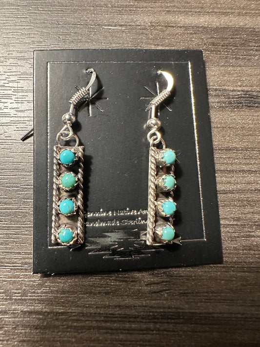 Sterling & Turquoise Four Stone Dangle Bar Earrings