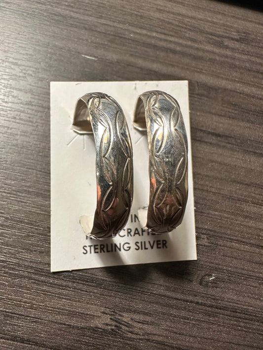 Sterling Indian Stamped Hoop Earring
