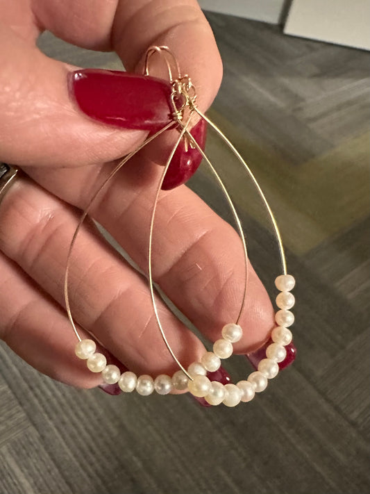 14K Gold Fill Wire Hoop Pearl Bead Earring
