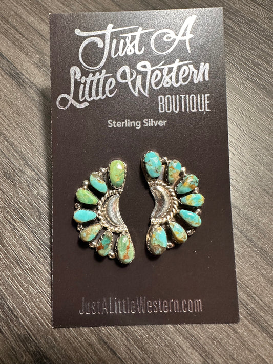 Sterling & Turquoise Halfmoon Cluster Earring