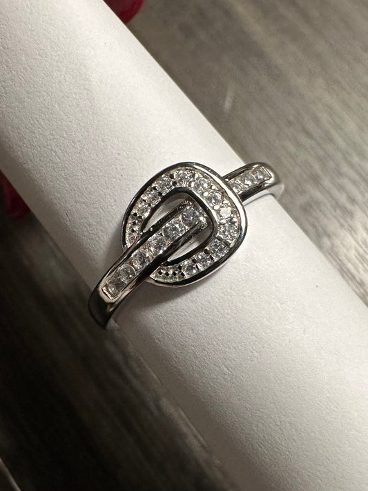 Sterling Silver Crystal Buckle Ring