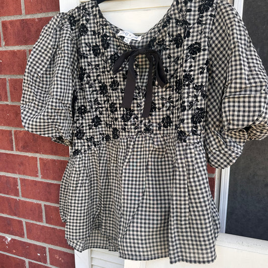 Black Puff Sleeve Bow Baby Doll Top