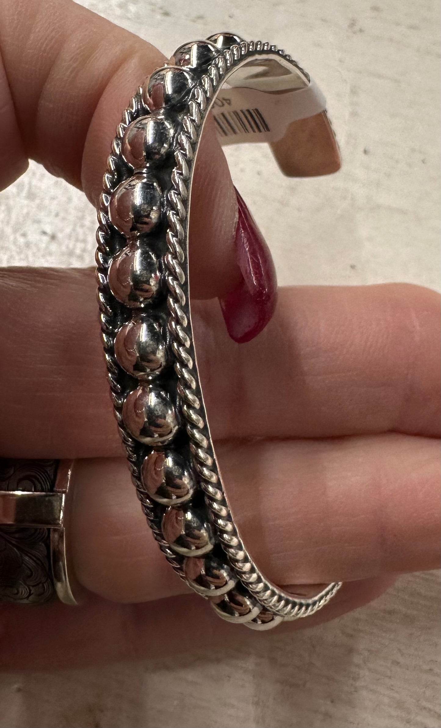 Sterling Silver Medium Bubble Bead Cuff Bracelet with Rope Edge