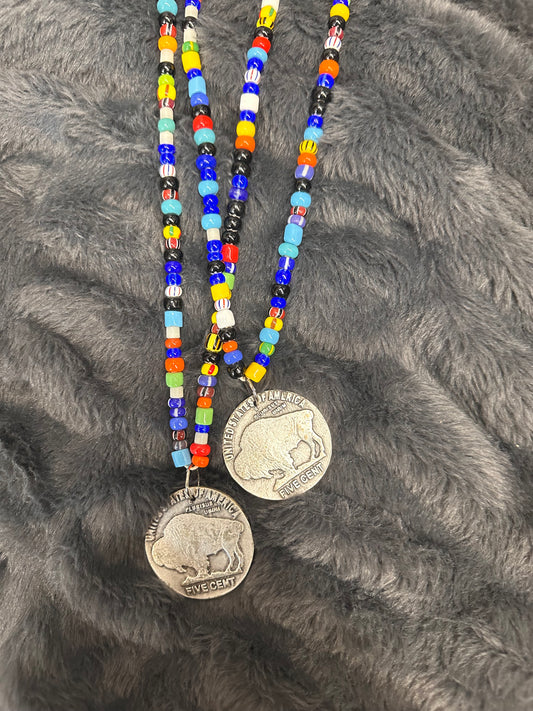 Long Multi Colored Indian Coin Necklace