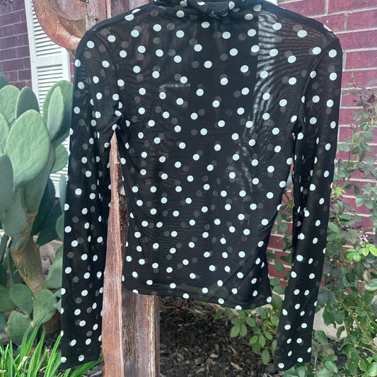 Black Polka Dot Mesh Mock Top