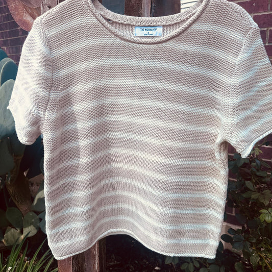 Khaki Short Sleeve Stripe Sweater