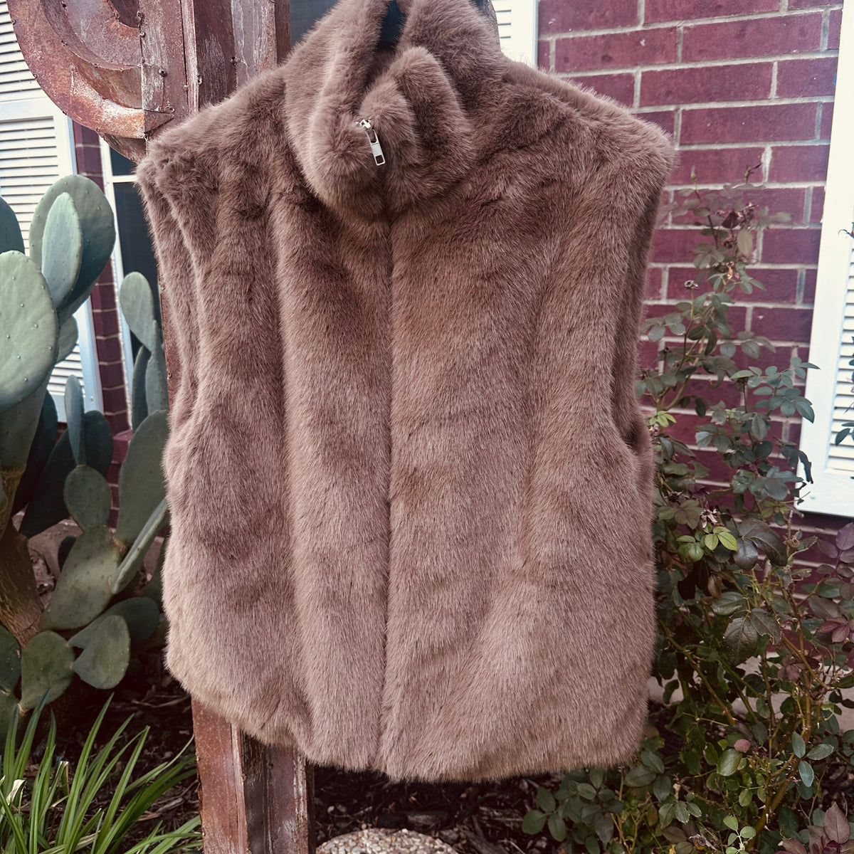 Brown Faux Fur Zip Vest