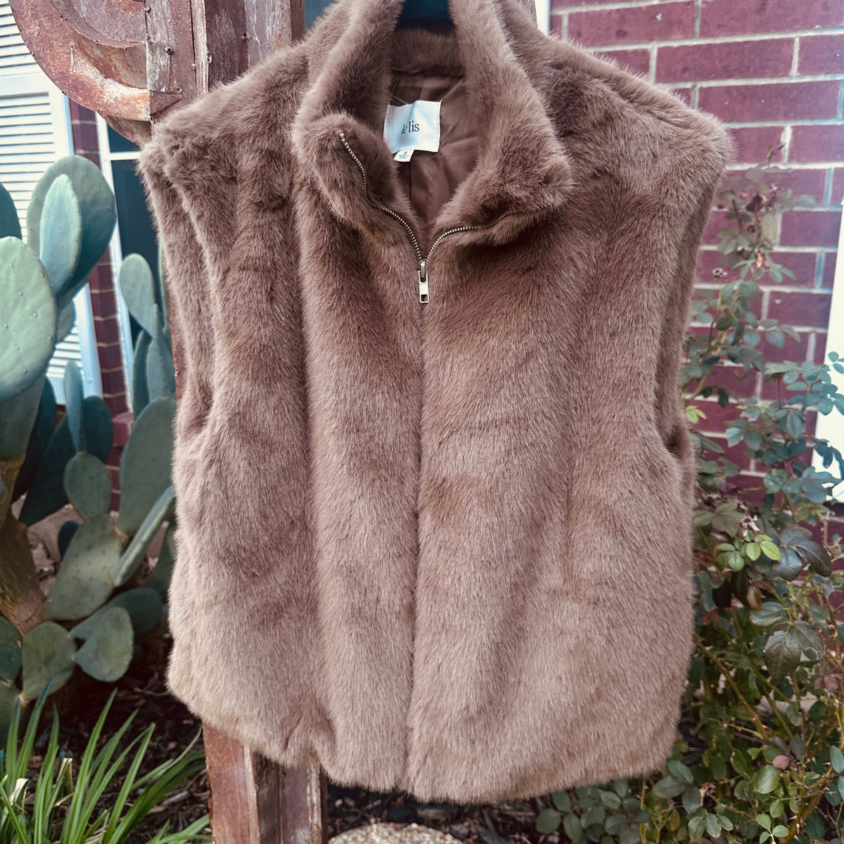 Brown Faux Fur Zip Vest