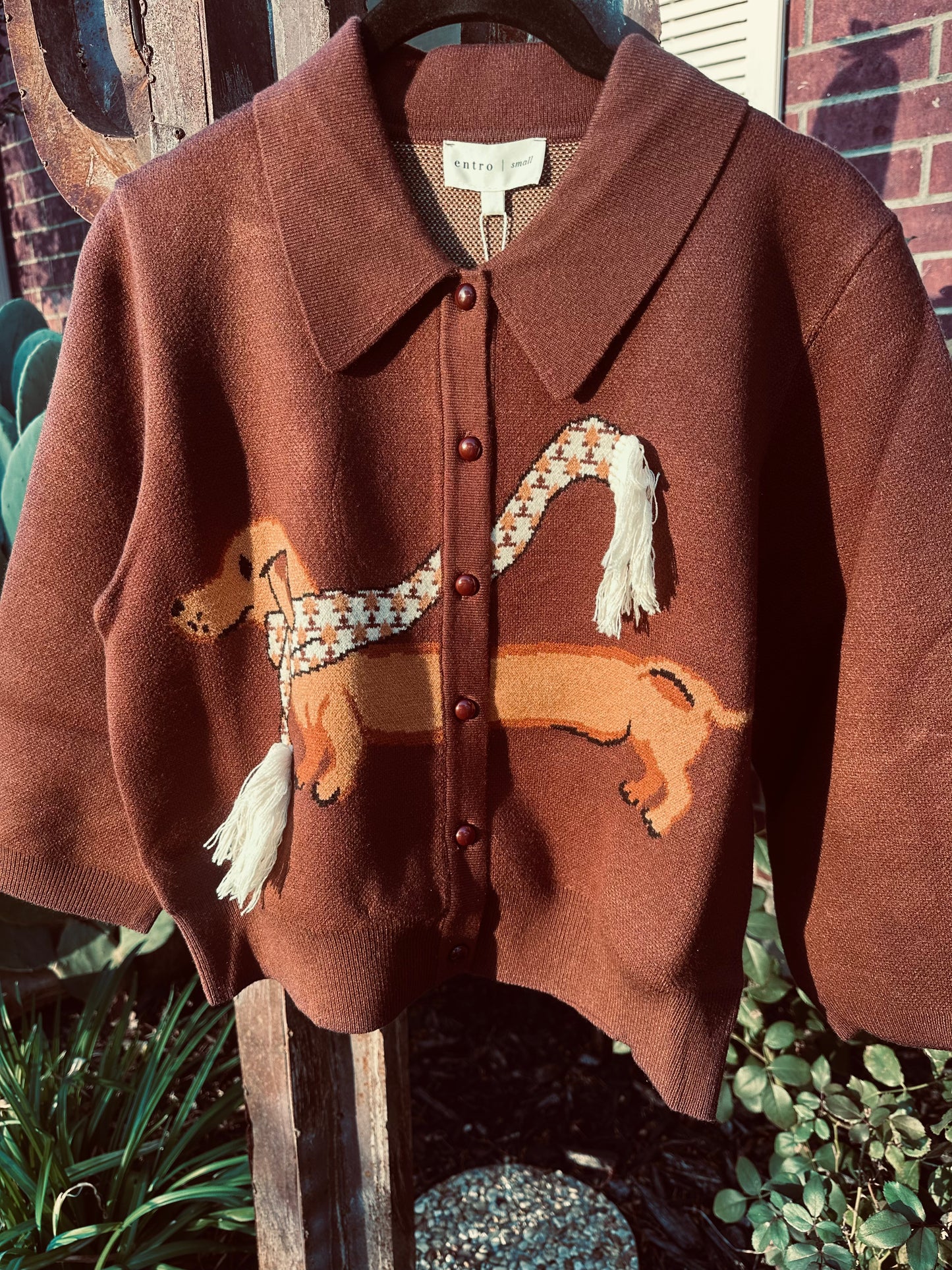 Dachshund & Scarf Brown Sweater