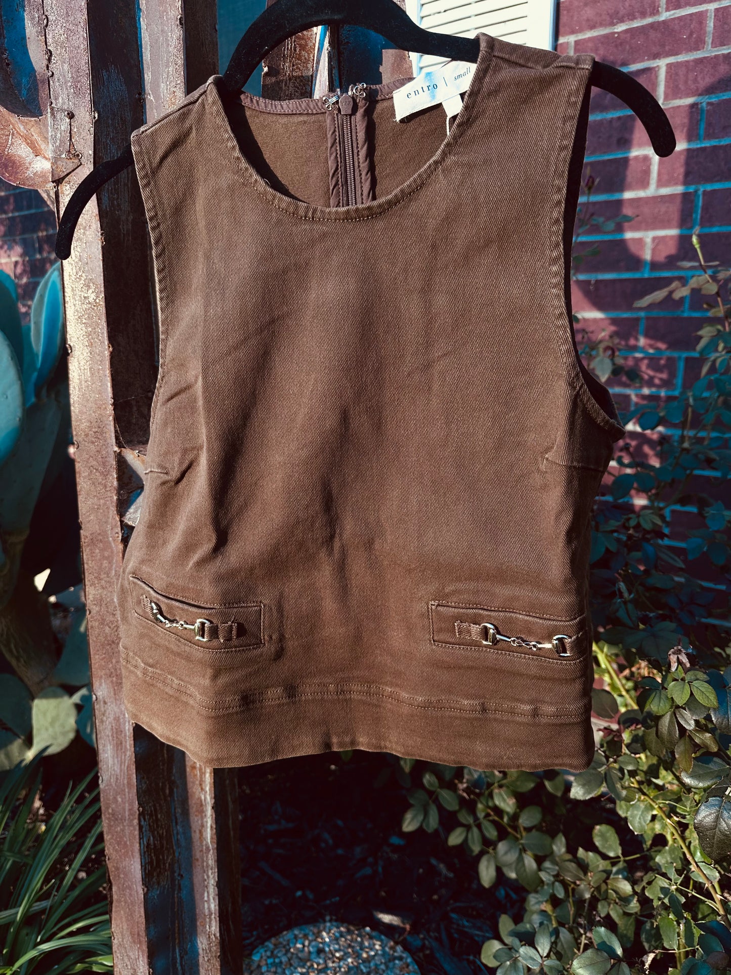 Brown Horse Bit Sleeveless Denim Top