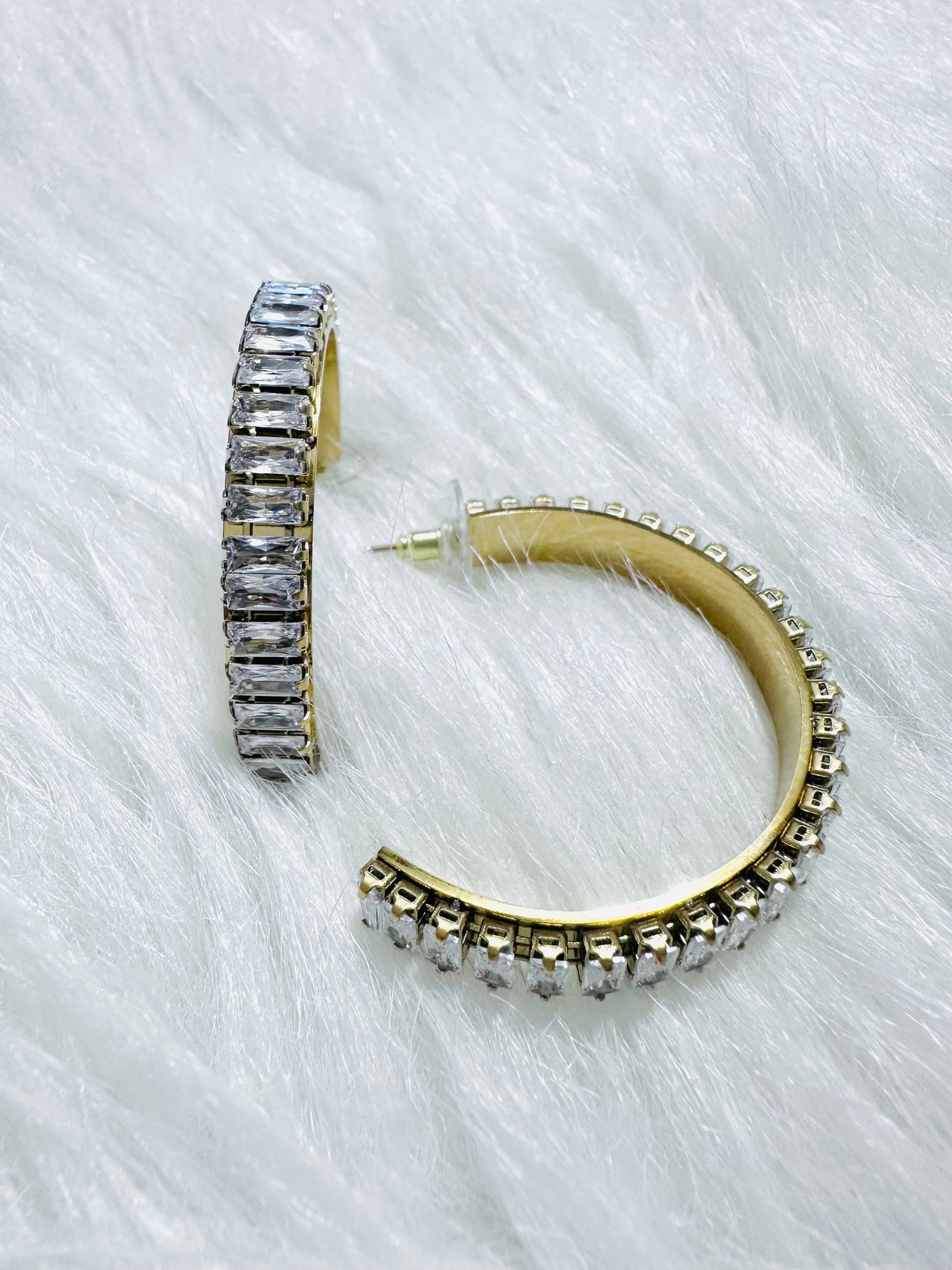 1.75" Gold & Baguette Hoop Earring