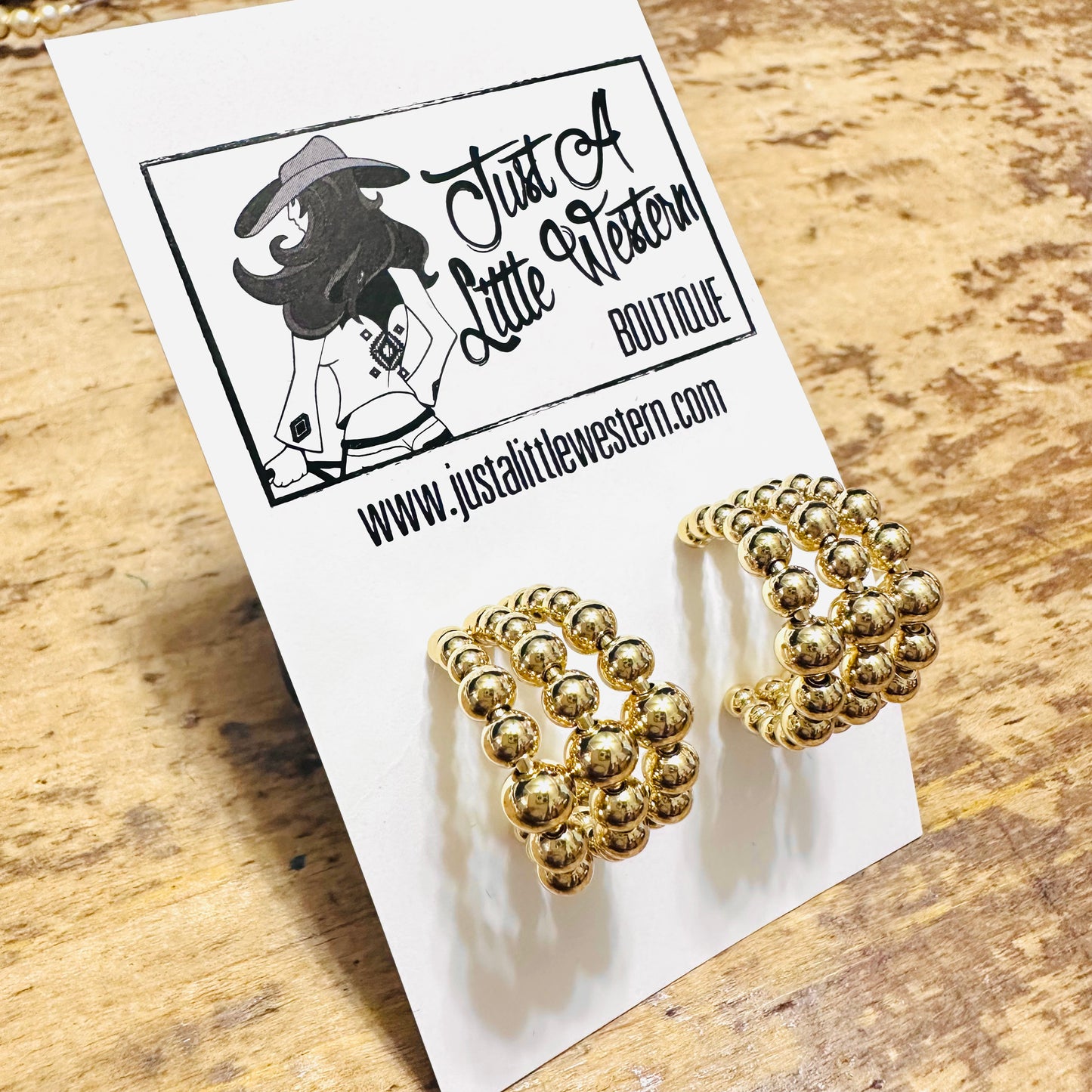 Gold 3 Row Beaded Hoop Earring