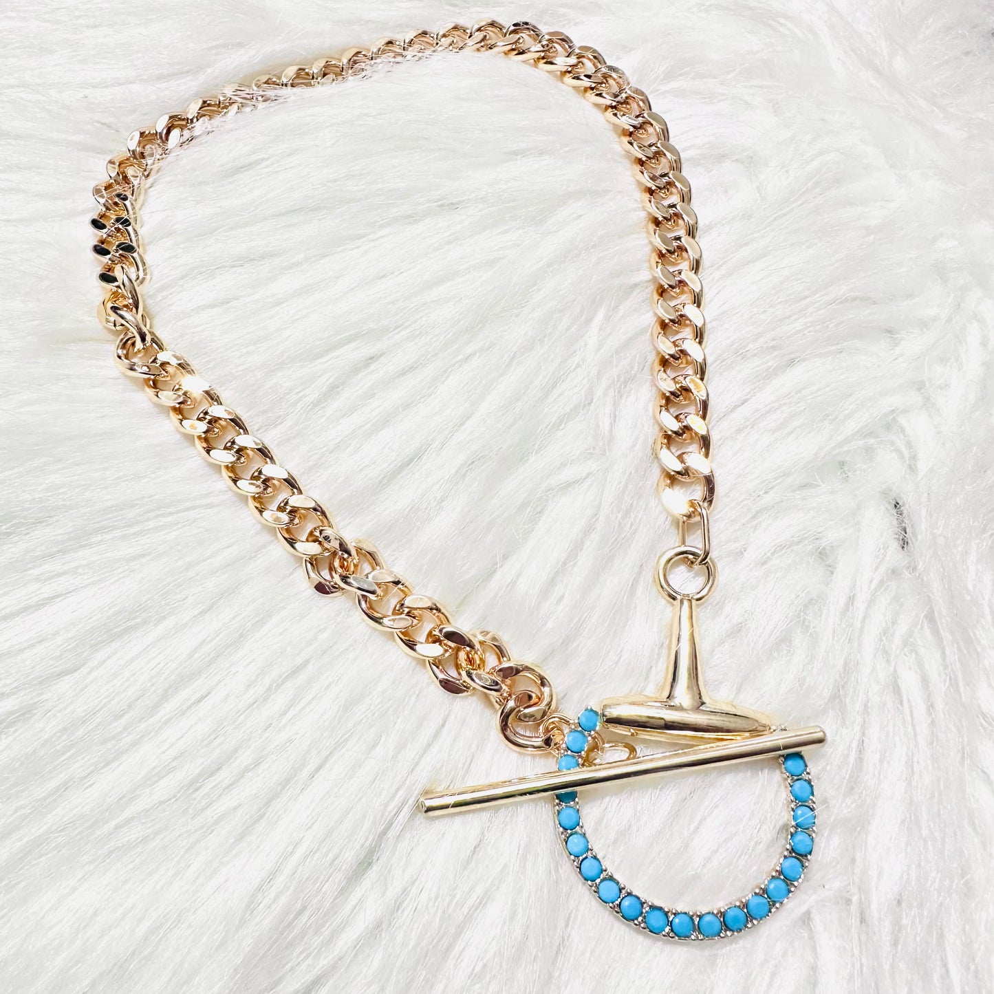Gold & Turquoise Toggle Bit Curb Chain Necklace