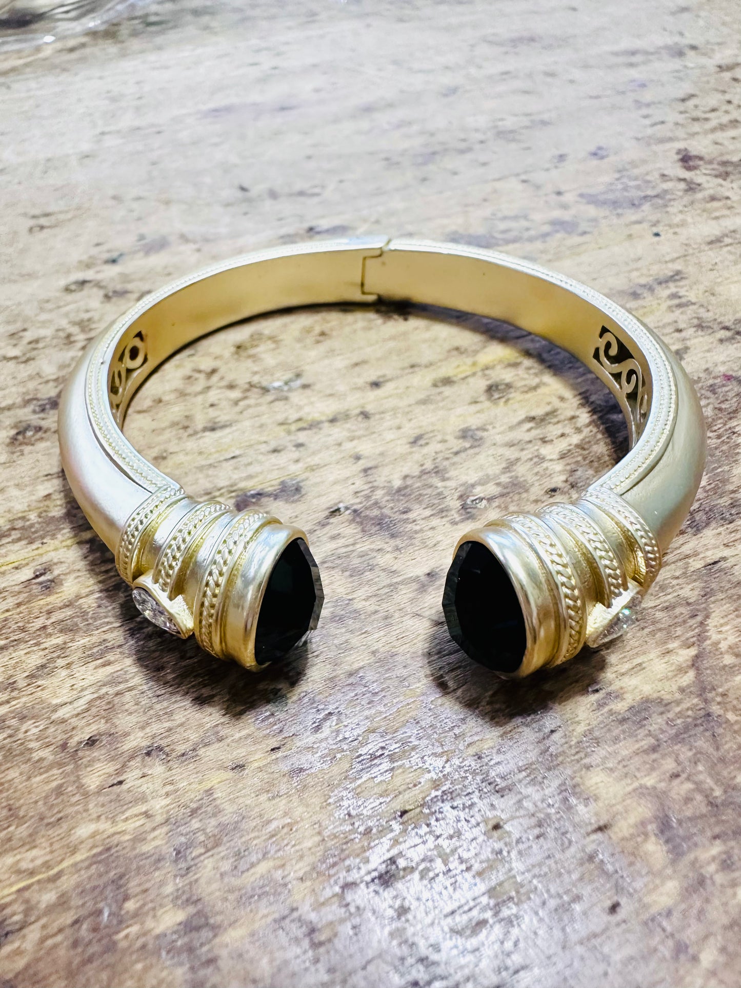 Matte Gold & Black Stone Hinge Bracelet