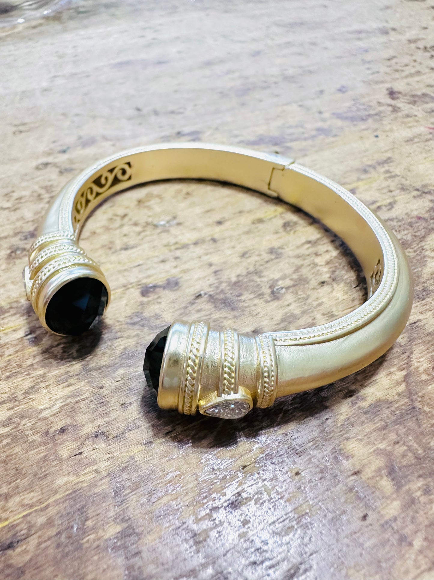 Matte Gold & Black Stone Hinge Bracelet