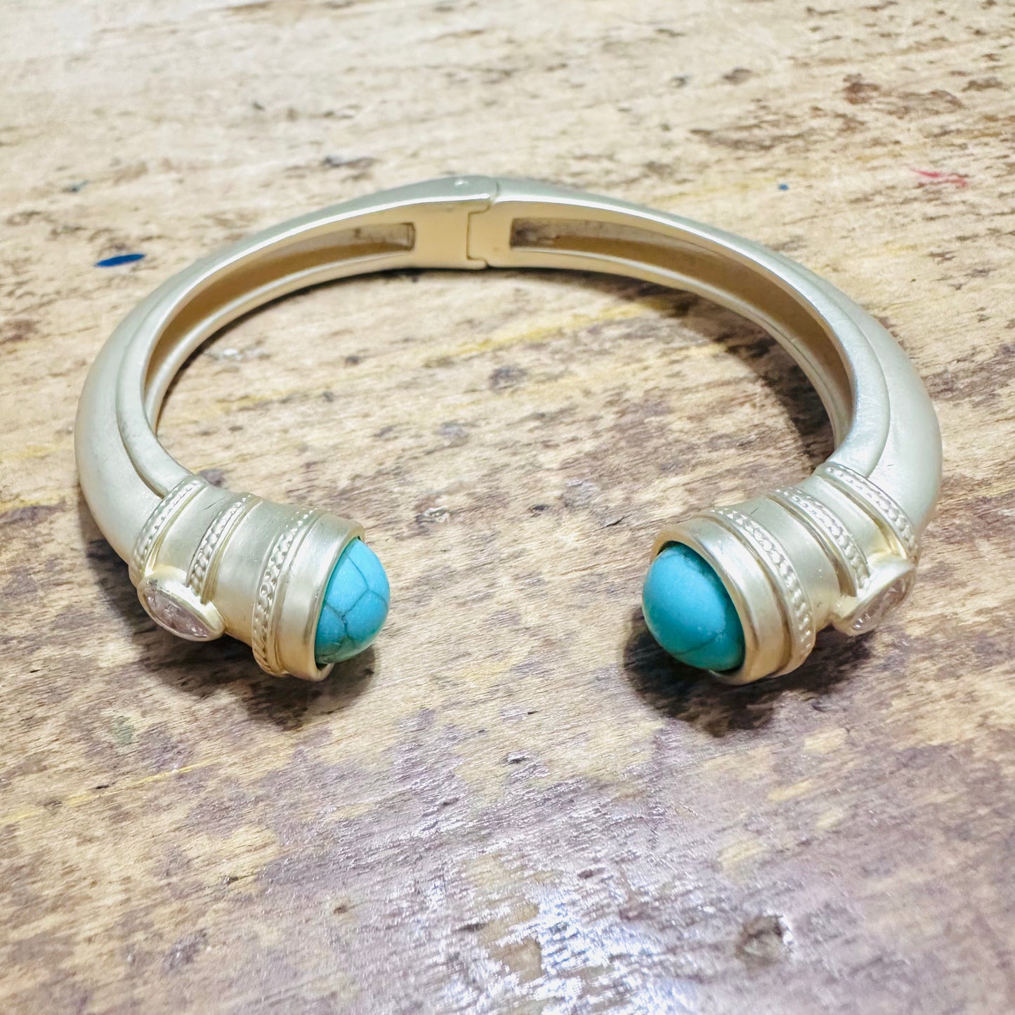 Matte Gold & Turquoise Stone Hinge Bracelet