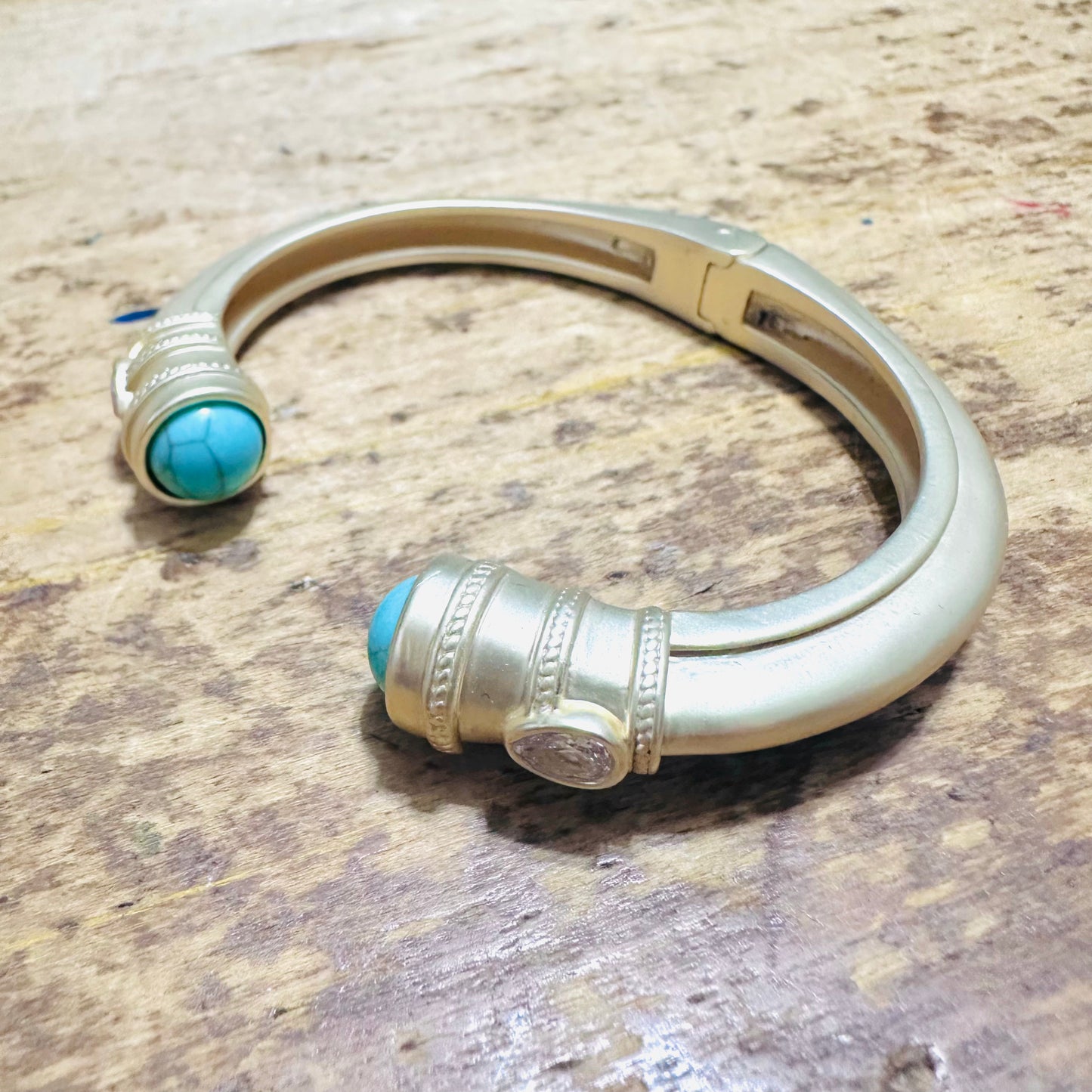 Matte Gold & Turquoise Stone Hinge Bracelet