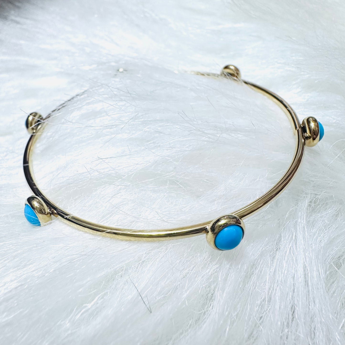 Gold & Turquoise Stone Dot Bangle Bracelet