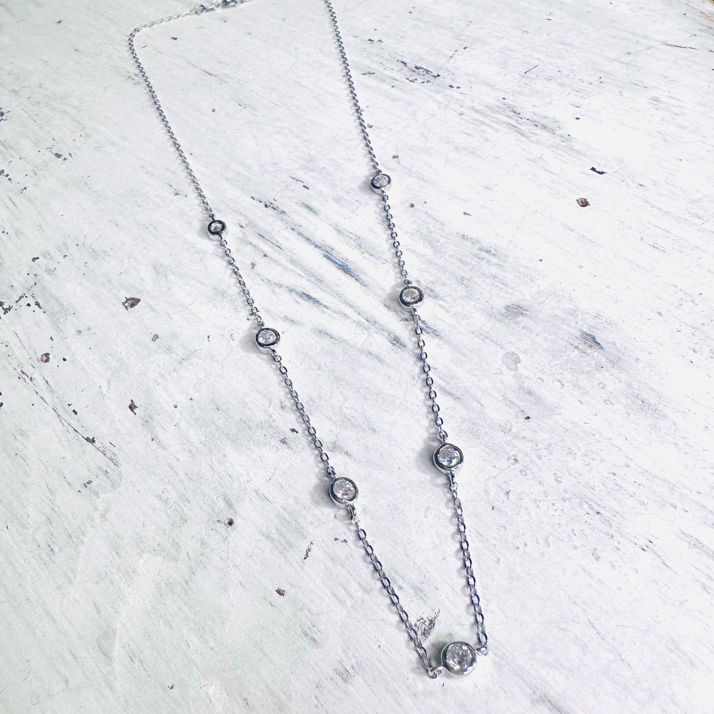 16" Sterling & CZ Station Necklace