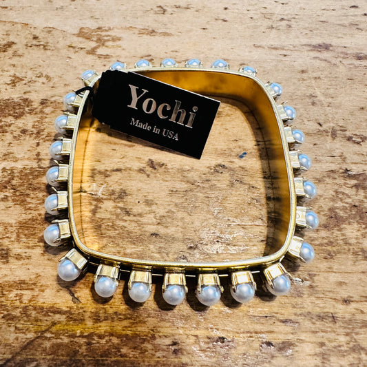 Yochi NY Gold & Pearl Square Bangle Bracelet