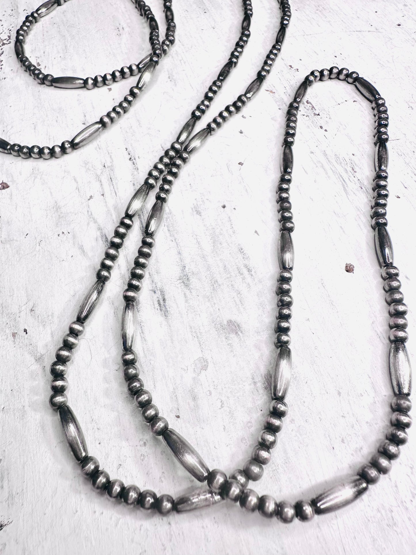 60" Pewter Pearl Necklace