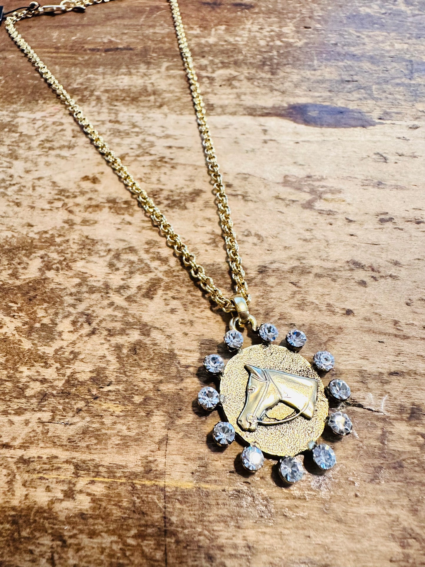 Yochi NY Rhinestone & Horse Coin Necklace