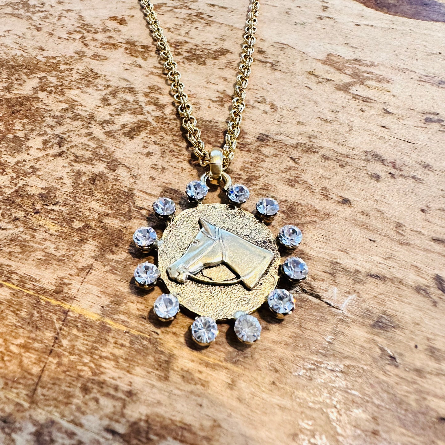 Yochi NY Rhinestone & Horse Coin Necklace