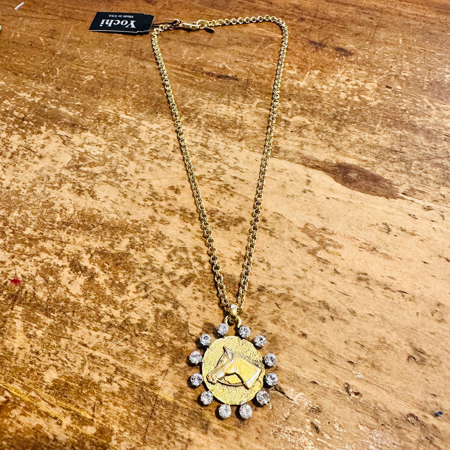 Yochi NY Rhinestone & Horse Coin Necklace