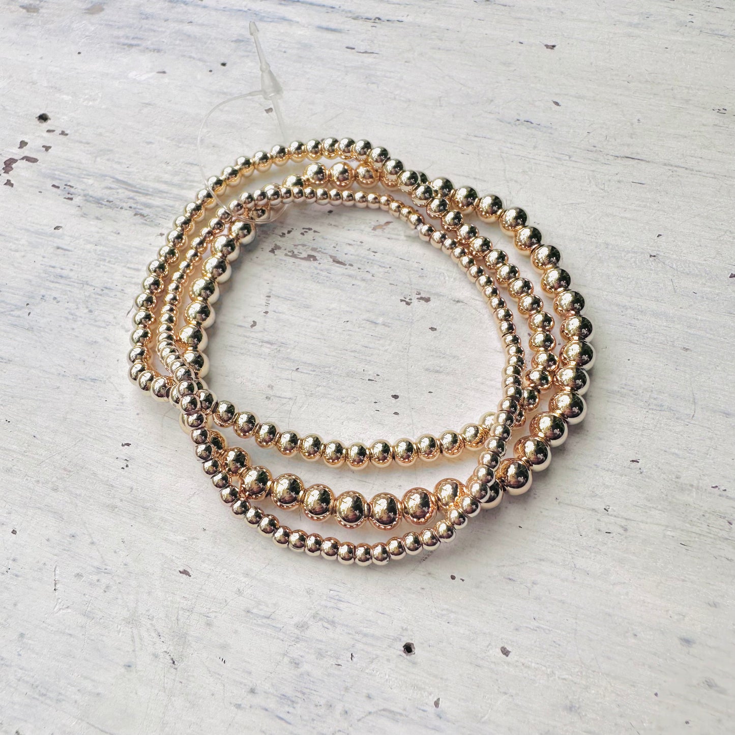 Gold Dipped Beaded Stretch Bracelet Set of 3