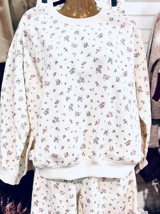 Floral Print Sweatshirt & Pant Set