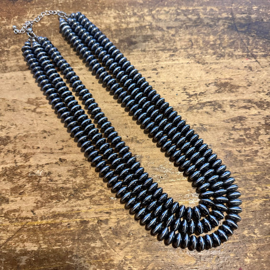 20" Layered Pewter Disc Beaded Necklace