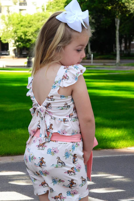 Girls Western Print Open Back Short Set