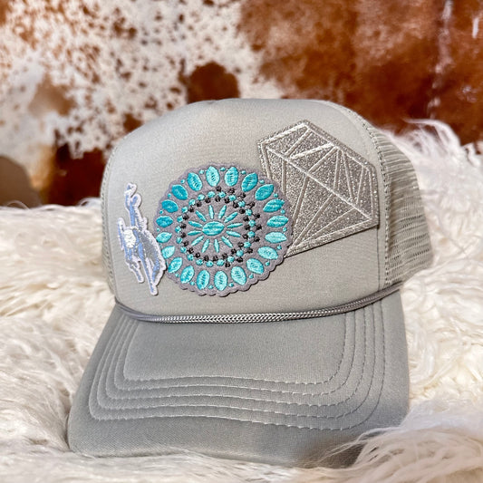 Bronc, Blossom, & Diamond Trucker Cap-3 Patches