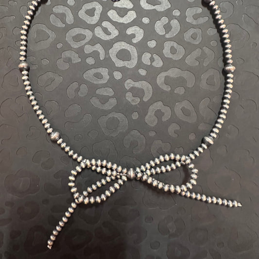 Sterling Silver Pearl Bead Bow Necklace