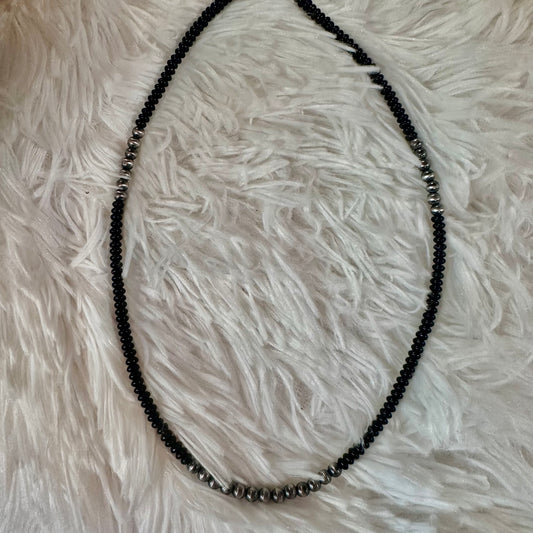 Sterling Silver Pearl & Onyx Bead Necklace