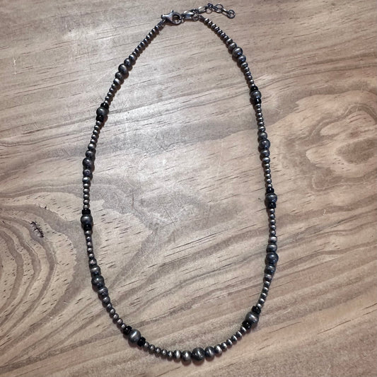 Sterling Silver Pearl & Onyx Necklace