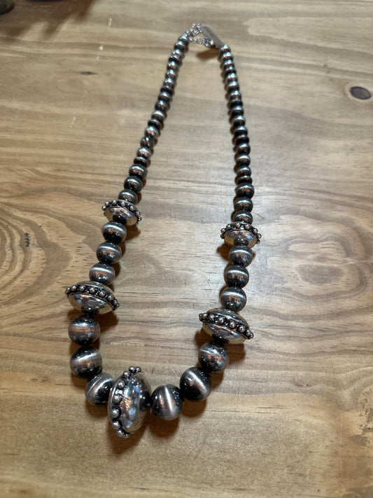 Large Chunky Silver Pearl Beaded Necklace
