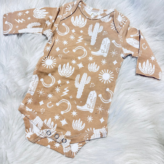 Baby Boy Little Buckaroo Tan Bodysuit